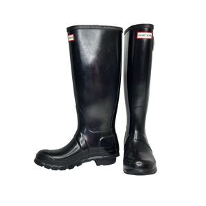 Hunter Boot WT1000RGL Glossy Black Original Tall Rubber Rain Boot sz 6